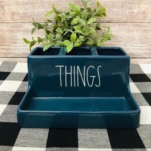 Rae Dunn Blue Organizer with White Lettering Home Office Storage Holder